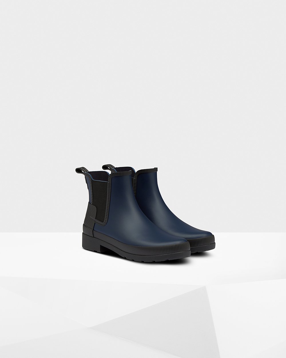 Women Hunter Refined Texture Block Slim Fit | Chelsea Boots Navy/Black | NZ-47105-JQPM